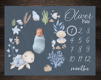 Sea Baby Milestone Blanket, Sea Animals Milestone Blanket, Baby Shower Gift, Baby Keepsake Gift, Sea Life Nursery BM37
