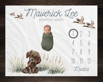 Mallard Duck Milestone Blanket, Monthly Growth Tracker, Personalized Baby Blanket, Custom Blanket, Baby Shower Gift, New Baby Gift, BM34