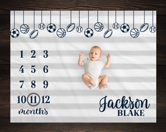 Sports Milestone Blanket Monthly Growth Tracker Soft Fleece Blanket Baby Shower Gift Newborn Gift Blanket Watch Me Grow Baby Boy
