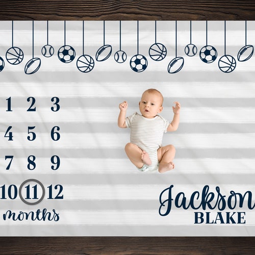 Sports Milestone Blanket Monthly Growth Tracker Soft Fleece Etsy