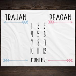 Twin Baby Milestone Blanket Month Blanket Baby Baby Growth Tracker Fleece Blanket Baby Shower Twin  Newborn Gift Minky Baby Boy Baby Girl