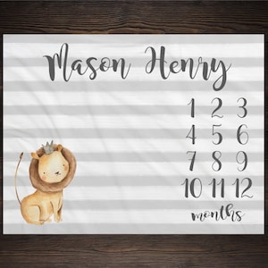 Lion Milestone Blanket Month Blanket Baby Watch Me Grow Growth Tracker Safari Blanket Baby Shower Personalize Baby Blanket Newborn Gift
