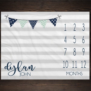 Boy Milestone Blanket Month Blanket Baby Baby Growth Tracker Soft Fleece Blanket Baby Shower Newborn Gift Blanket Watch Me Grow Gray Stripes