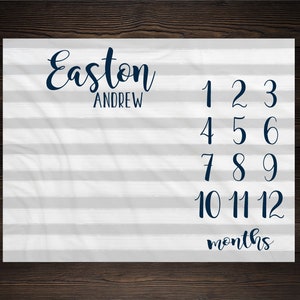 Boy Milestone Blanket Month Blanket Baby Baby Growth Tracker Blanket Baby Shower Newborn Gift Blanket Watch Me Grow Gray Stripes BM09