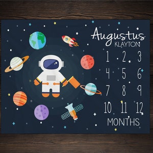 Baby Milestone Blanket Month Blanket Baby Growth Tracker Fleece Blanket Baby Shower Outerspace Baby Newborn Gift Minky  Boy Space Nursery