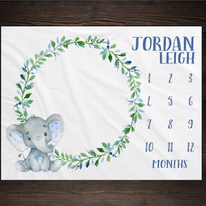 Safari Milestone Blanket Monthly Growth Tracker Soft Fleece Blanket Baby Shower Gift Newborn Gift Blanket Watch Me Grow Baby Elephant
