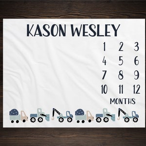 Trucks Milestone Blanket Monthly Growth Tracker Blanket Baby Shower Gift Newborn Gift Blanket Watch Me Grow Baby Boy BM15