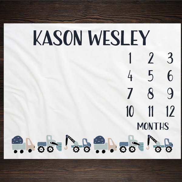 Trucks Milestone Blanket Monthly Growth Tracker Blanket Baby Shower Gift Newborn Gift Blanket Watch Me Grow Baby Boy BM15