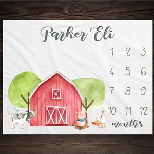 Farm Animal Milestone Blanket Month Blanket Baby Growth Tracker Soft Fleece Blanket Baby Shower Gift Newborn Boy Blanket Watch Me Grow Barn