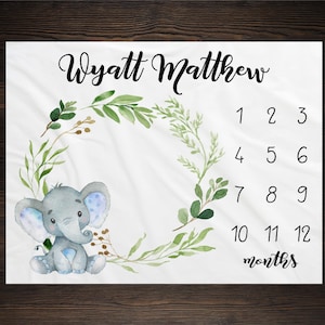 Safari Milestone Blanket Monthly Growth Tracker Blanket Baby Shower Gift Newborn Gift Blanket Watch Me Grow Baby Elephant BM10