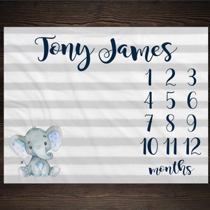 Safari Milestone Blanket Monthly Growth Tracker Soft Fleece Blanket Baby Shower Gift Newborn Gift Blanket Watch Me Grow Baby Elephant