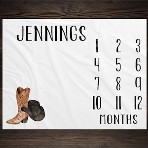 Baby Milestone Blanket  Month Blanket  Baby   Baby Growth Tracker  Fleece Blanket  Baby Shower  Western  Cowboy