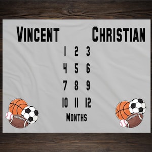 Sports Twin Baby Milestone Blanket Month Blanket Baby Baby Growth Tracker Fleece Blanket Baby Shower Twin  Newborn Gift Baby Boy Baby Girl
