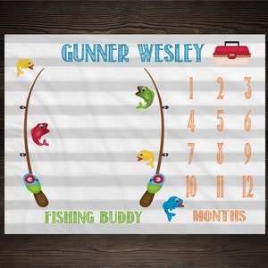 Fishing Milestone Blanket Month Blanket Baby Watch Me Grow Growth Tracker Fishing Pole Blanket Baby Shower Personalize Baby Newborn Gift