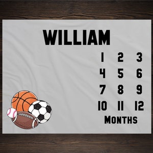 Sports Milestone Blanket Monthly Growth Tracker Soft Fleece Blanket Baby Shower Gift Newborn Gift Blanket Watch Me Grow Baby Boy