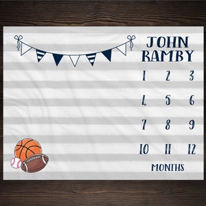 Sports Milestone Blanket Monthly Growth Tracker Soft Fleece Blanket Baby Shower Gift Newborn Gift Blanket Watch Me Grow Baby Boy BM14