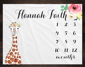 Giraffe Milestone Blanket Monthly Baby Growth Tracker Minky Fleece Blanket Baby Shower Newborn Gift For Baby Gender Neutral Baby Girl
