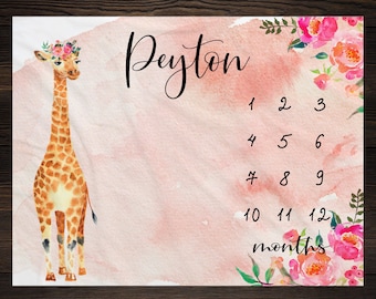Giraffe Milestone Blanket Month Blanket Baby Watch Me Grow Growth Tracker Safari Blanket Baby Shower Personalize Baby Blanket Newborn GM08