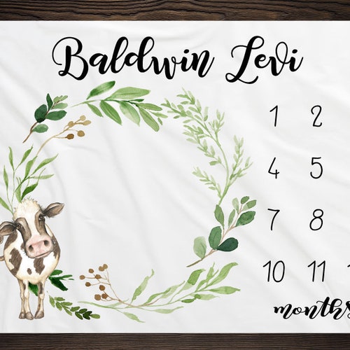 Cow Milestone Blanket Month Blanket Baby Growth Tracker Soft Etsy