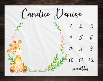 Giraffe Milestone Blanket Month Blanket Baby Watch Me Grow Growth Tracker Safari Blanket Baby Shower Personalize Baby Blanket Newborn Gift