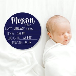 Birth Stats Round Wood Baby Name Sign Wooden Personalized Baby Name ...