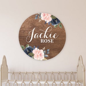 Round Wood Baby Name Sign Wooden Personalized Baby Name Newborn Announcement Custom Nursery Sign Decor