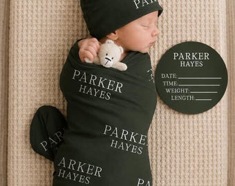 Personalized Swaddle Blanket, Optional Bundle, Newborn Coming Home Outfit Photo Props, Baby Name Announcement Sign, Baby Shower Gift JS54