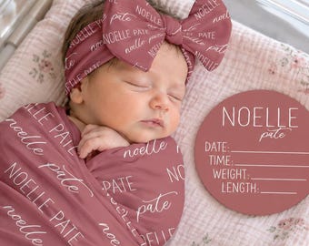 Personalized Swaddle Blanket, Optional Bundle, Newborn Coming Home Outfit Photo Props, Baby Name Announcement Sign, Baby Shower Gift JS7