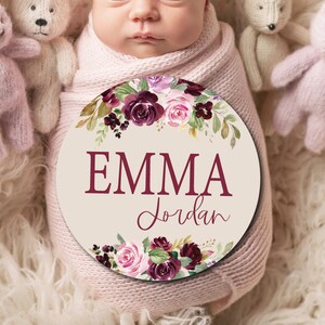 Round Wood Baby Name Sign Wooden Personalized Baby Name Newborn Announcement Custom Nursery Sign Decor