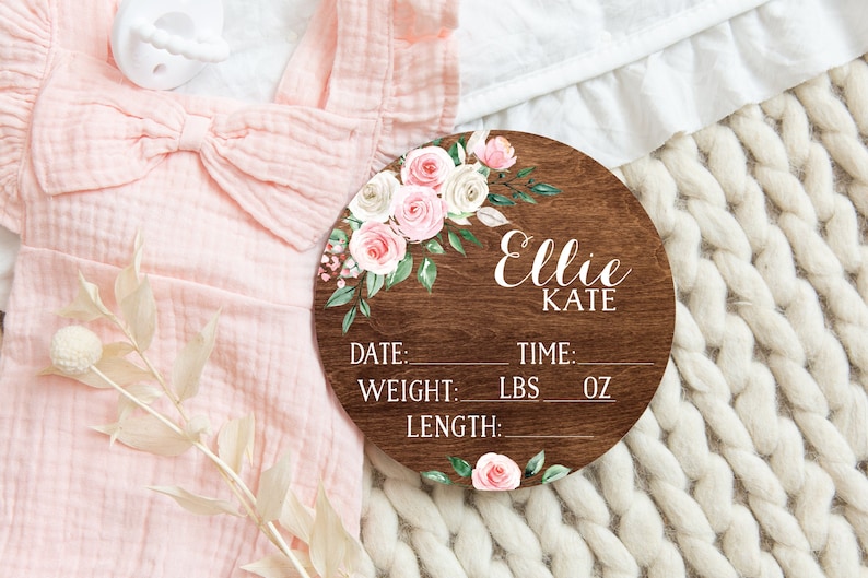 Birth Stats Round Wood Baby Name Sign Wooden Personalized Baby Name ...