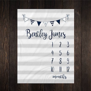 Nautical Boy Milestone Blanket Month Blanket Baby Baby Growth Tracker Soft Fleece Blanket Baby Shower Newborn Gift Blanket Watch Me Grow