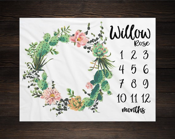 Succulent Milestone Blanket Month Growth Tracker Minky Fleece Blanket Custom Personalized Baby Shower Gift Watercolor Floral Tribal Cactus Etsy Canada