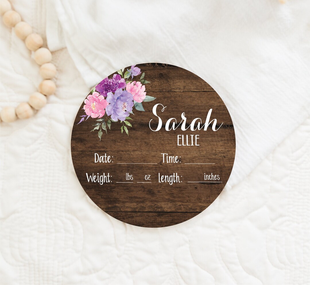 Birth Stats Round Wood Baby Name Sign Wooden Personalized Baby Name ...