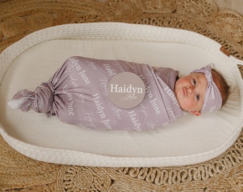 Best Baby Shower Gift For Expecting Parents, Personalized Swaddle and Sign Bundle, Newborn Photo Props, Baby Name Announcement JS01