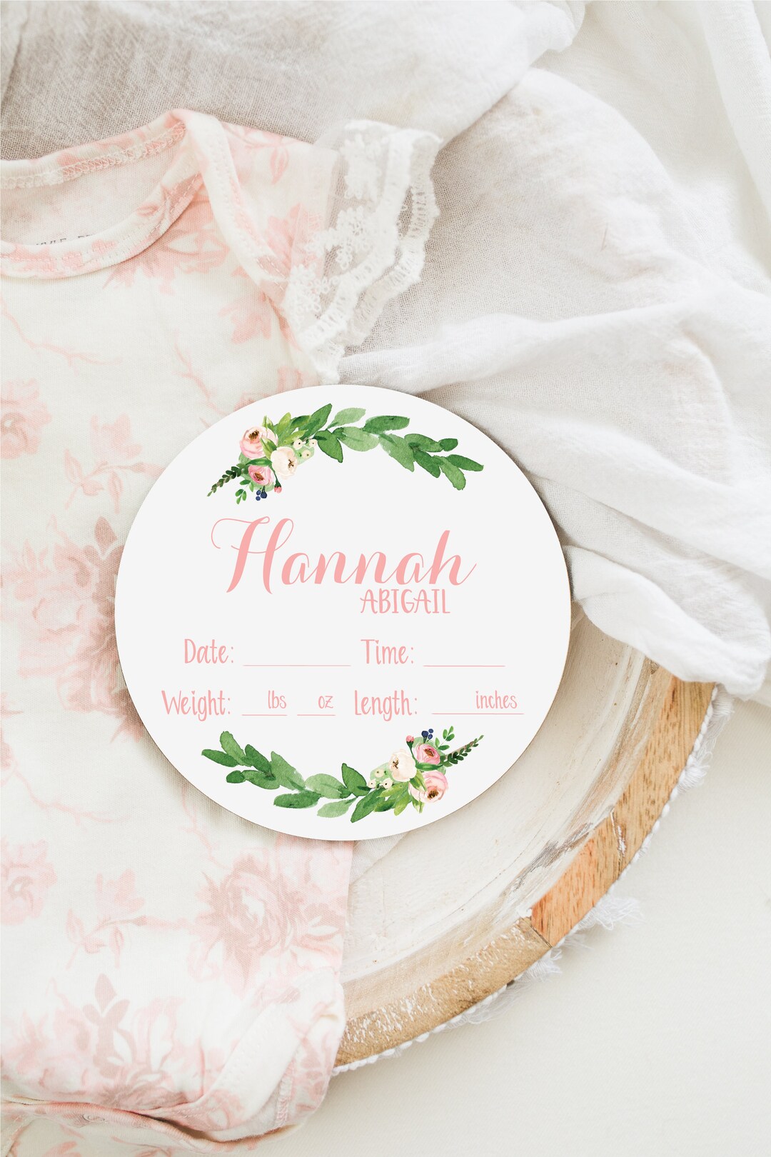 Birth Stats Round Wood Baby Name Sign Wooden Personalized Baby Name ...