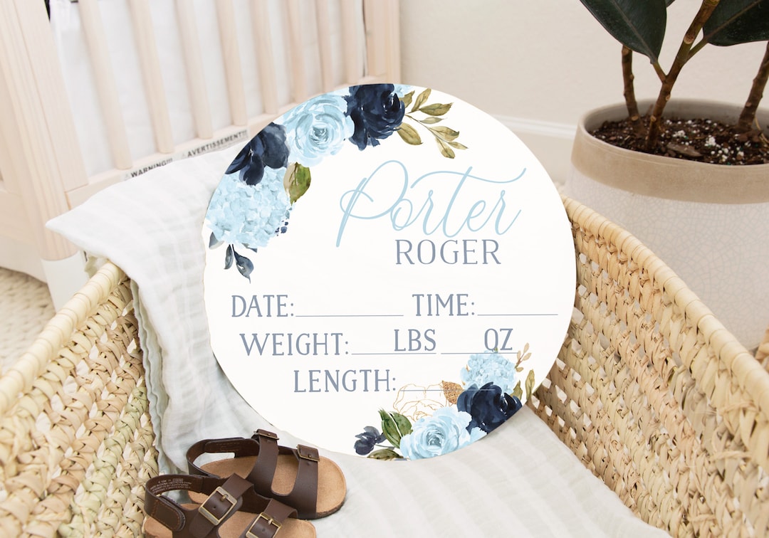 Birth Stats Round Wood Baby Name Sign Wooden Personalized Baby Name ...