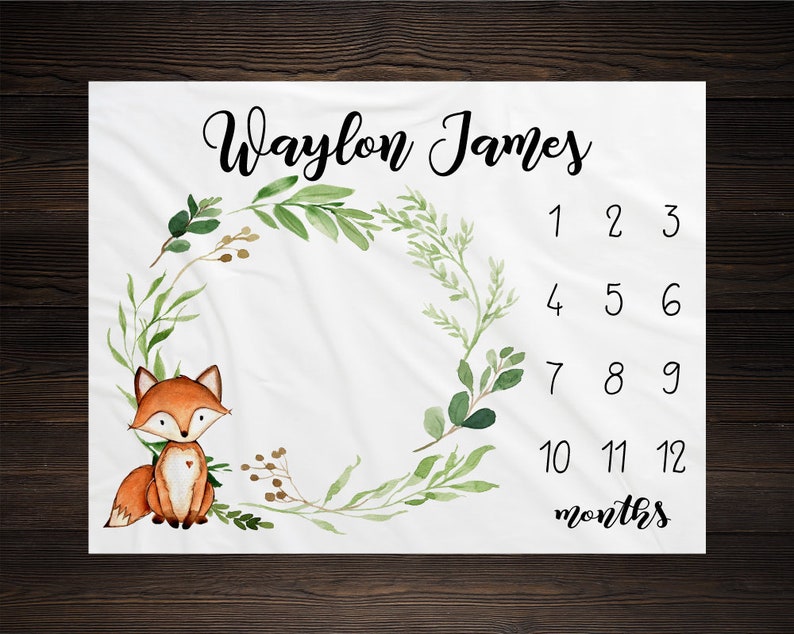 Woodland Milestone Blanket Monthly Growth Tracker Soft Fleece Fox Blanket Baby Shower Gift Newborn Gift Blanket Watch Me Grow Baby Boy image 1