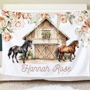 Horse Blanket, Personalized Baby Blanket Gift, Toddler Blanket, Farm Animal Nursery Decor, Toddler Birthday Gift, Horse Theme Blanket, BB41