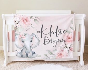 Elephant Personalized Baby Name Blanket Personalized Floral Baby Gift Custom Coming Home Elephant Hospital Blanket Baby Shower New Mom Gift