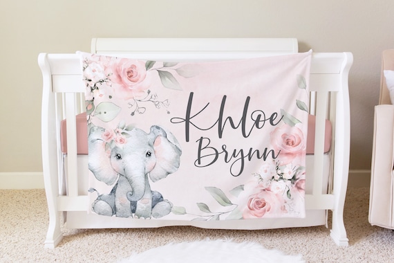 Elephant Personalized Baby Name Blanket Personalized Floral Baby Gift Custom Coming Home Elephant Hospital Blanket Baby Shower New Mom Gift