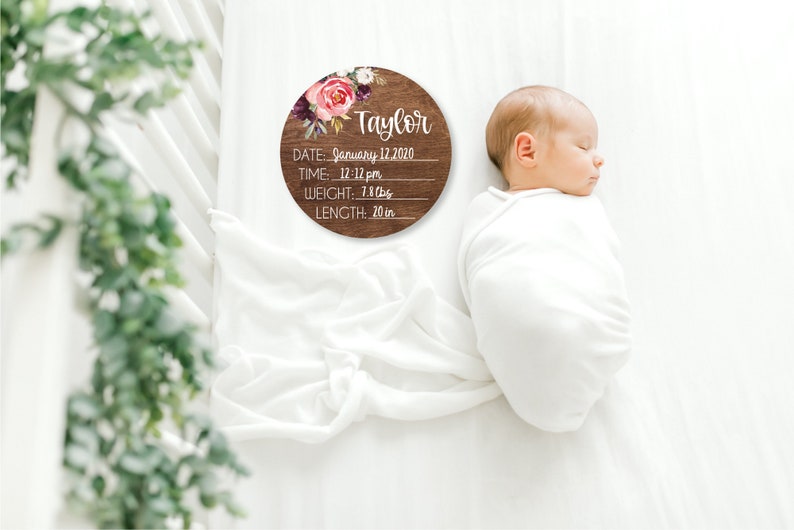 Birth Stats Round Wood Baby Name Sign Wooden Personalized Baby Name ...