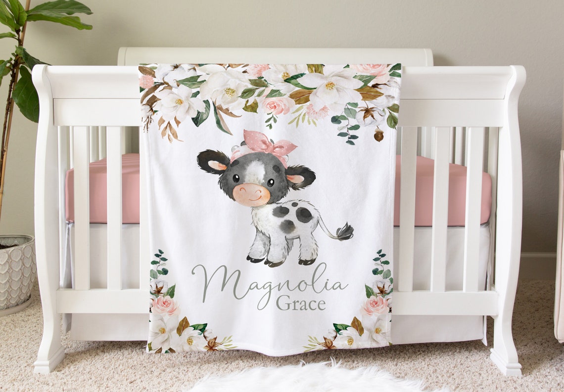 Cow Blanket Personalized Baby Blanket Gift Toddler Blanket Etsy