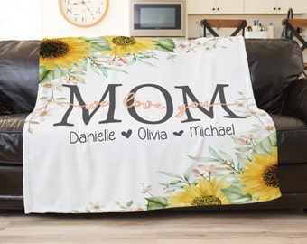 Personalized Sunflower Nana Blanket - Mothers Day or Birthday Gift for Grandma