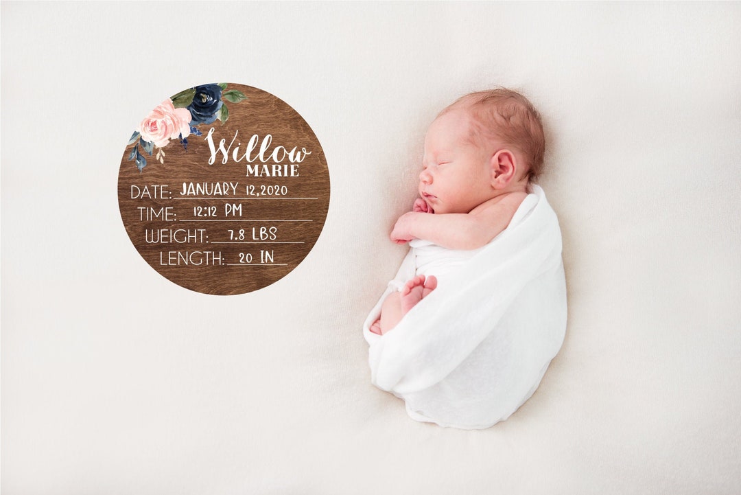 Birth Stats Round Wood Baby Name Sign Wooden Personalized Baby Name ...