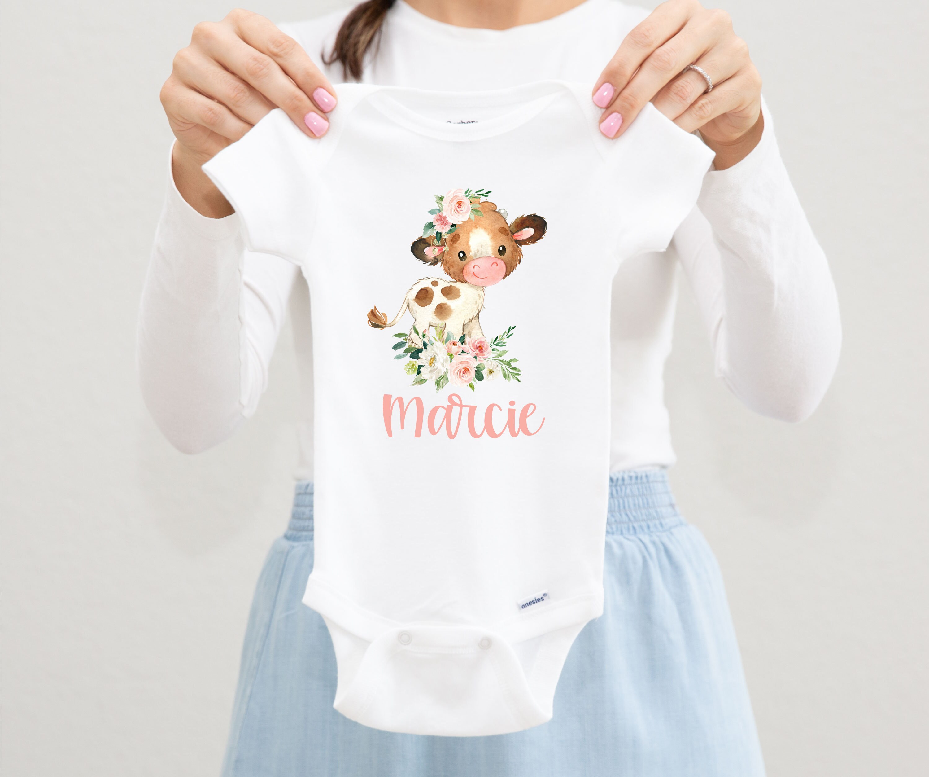 Baby Girl Cow Onesie® Personalized Onesie® Newborn Outfit Etsy