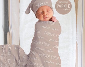 Personalized Gender Neutral Swaddle and Sign - Perfect for Baby Showers Newborn Photos and Baby Name Announcements