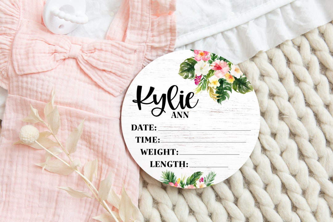 Birth Stats Round Wood Baby Name Sign Wooden Personalized Baby Name ...