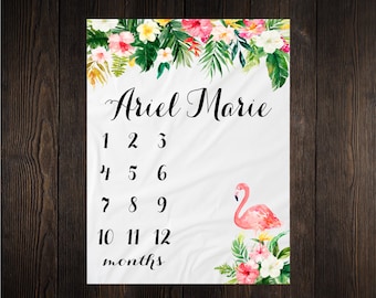 Flamingo Baby Blanket Tropical Milestone Blanket Monthly Growth Tracker Soft Fleece Minky Blanket Baby Shower Newborn Gift Floral Blanket
