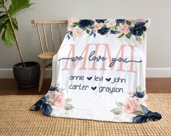 Floral Personalized Blanket - Mothers Day  Grandparent Gift