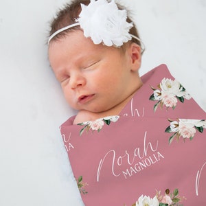 Magnolia Personalized Swaddle, Baby Girl Bow Blanket, Custom Name Blanket, Hospital Blanket, Baby Shower Gift, Baby Name Blanket, Toddler